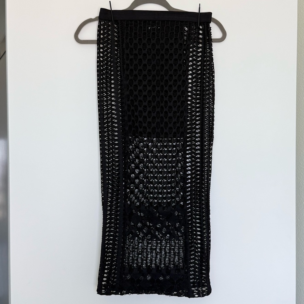 Kikiriki Black Crochet Knitted Midi Skirt Coverup